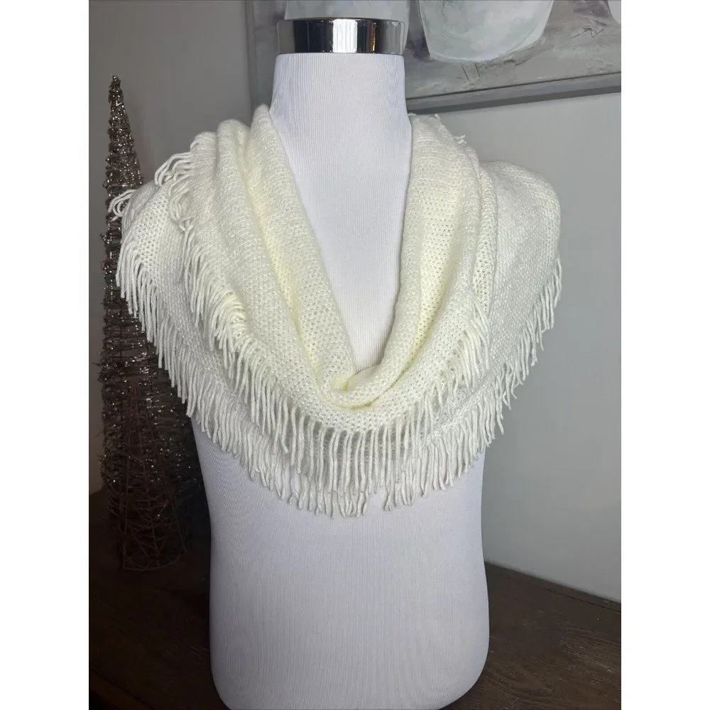 INC Womens Raschel Loop Infinity Fringe‎ Scarf Ivory Soft Cozy One Size New
